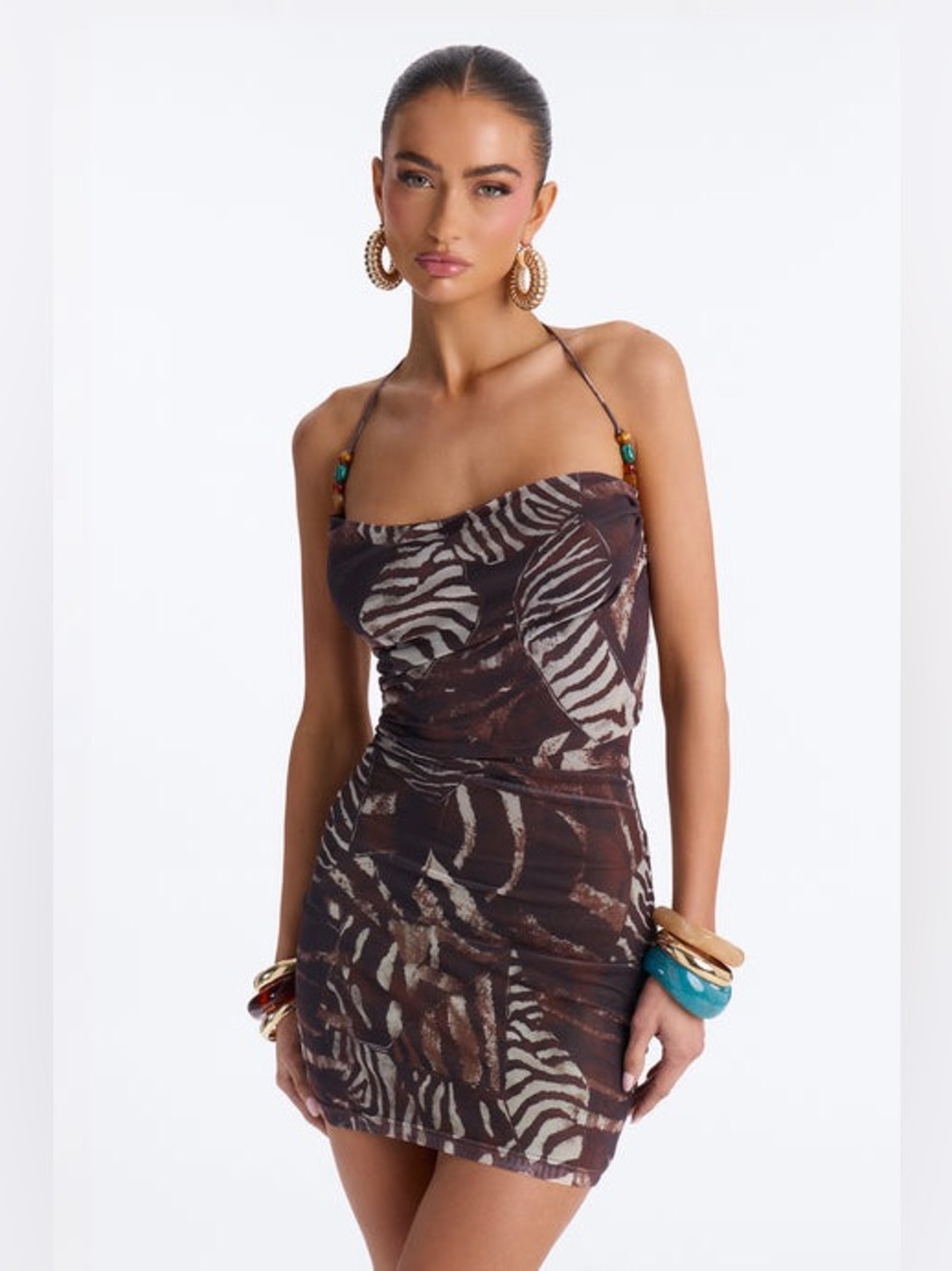 NWT Maryam Abstract Mesh Mini Dress - Brown/combo